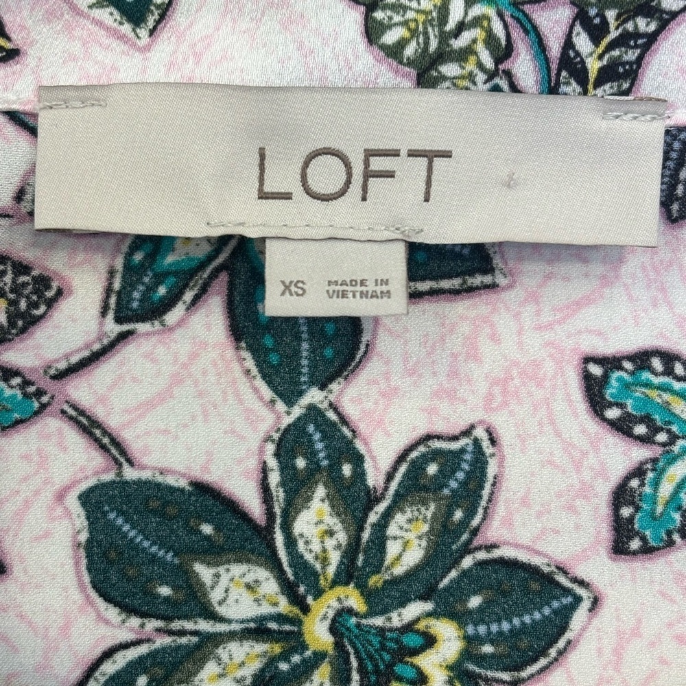 LOFT βHibiscusβ Tie front Long Sleeveblouse in light purple, turquoise, gold XS - Picture 9 of 10